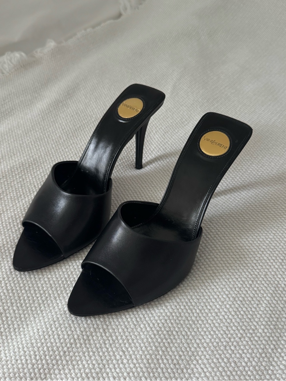 Saint Laurent Black Leather Pointed Romy Open-Toe Mule Heels - Picture 5 of 8